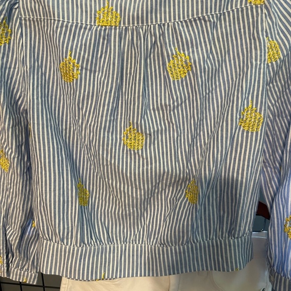 J. Crew Blue and White 3/4 Sleeve Wrap Blouse - Picture 5 of 9